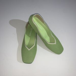 Vivaia Flats Shoes Womens Size 41 Green Knit Square Toe Ballet Comfort